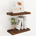 Floating Shelves 16 Inch Long, Wall-Mounted Bathroom Shelves Set of 2, 9.3 Inch Deep Shelf for Home Storage & Display, Wooden Deep Wall Shelves for Bedroom, Living Room, Kitchen, Rustic Brown