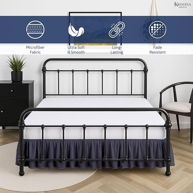 KRISHNA Ruffled Bed Skirt with Split Corners King, 100% Microfiber Hotel Quality, 10 Inch Drop Dust Ruffle Gathered Bedskirt with Platform, 78" x 80", Dark Grey