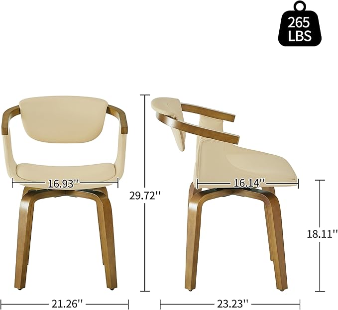 Art Leon Dining Room Chairs - Mid Century Modern Faux Leather Swivel Dining Chairs with Arms, Desk Chairs No Wheels, Set of 2, Cream