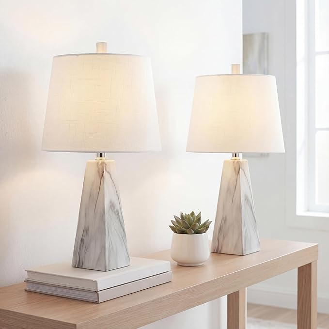 JONATHAN Y JYL1037A-SET2 Owen 20.5" Resin LED Table Lamp Contemporary, Office, Living Room, Family Room, Dining Room, Bedroom, Hallway, Foyer, White Marble Finish (Set of 2)