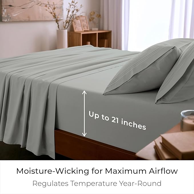Mellanni California King Sheet Set - 6-Piece Iconic Collection Bedding, (Including 4 Pillowcases), 21-Inch Extra Deep Pocket, Easy Care, Ultra Soft, Cooling Sheets, Brushed Microfiber - Spa Mint