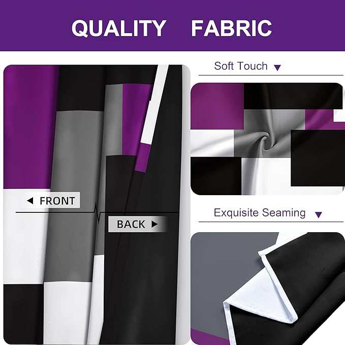 Purple 100% Blackout Curtains for Bedroom 96 inch Length 2 Panels Set Black Grey Modern Abstract Geometric Black Out Curtains Insulated Room Darkening Window Drapes for Living Room, 52Wx96L