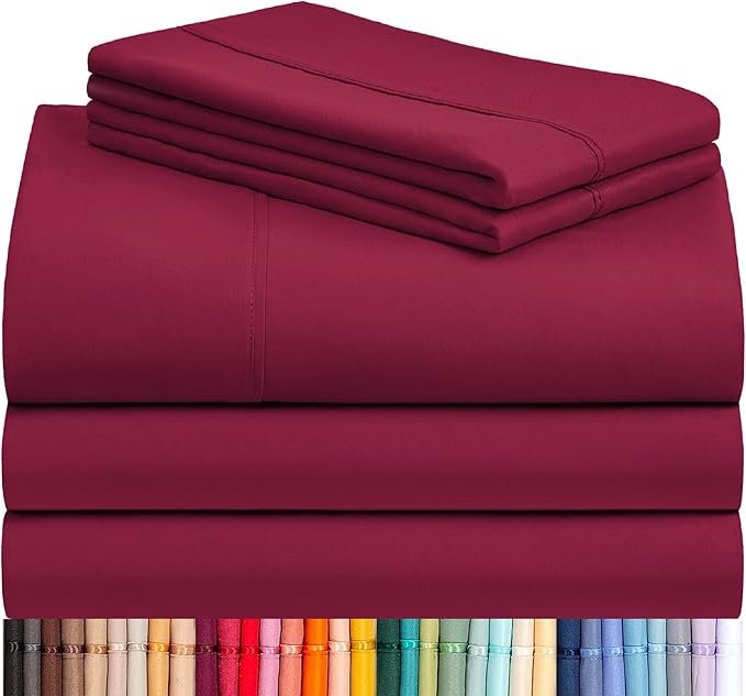 LuxClub 5 PC Split King Sheet Set, Deep Pockets Wrinkle Free Cooling Bed Sheets Hotel Bedding for Women, Men, Includes 2 Fitted Sheet, 1 Flat Sheet and 2 PillowcasesBurgundy