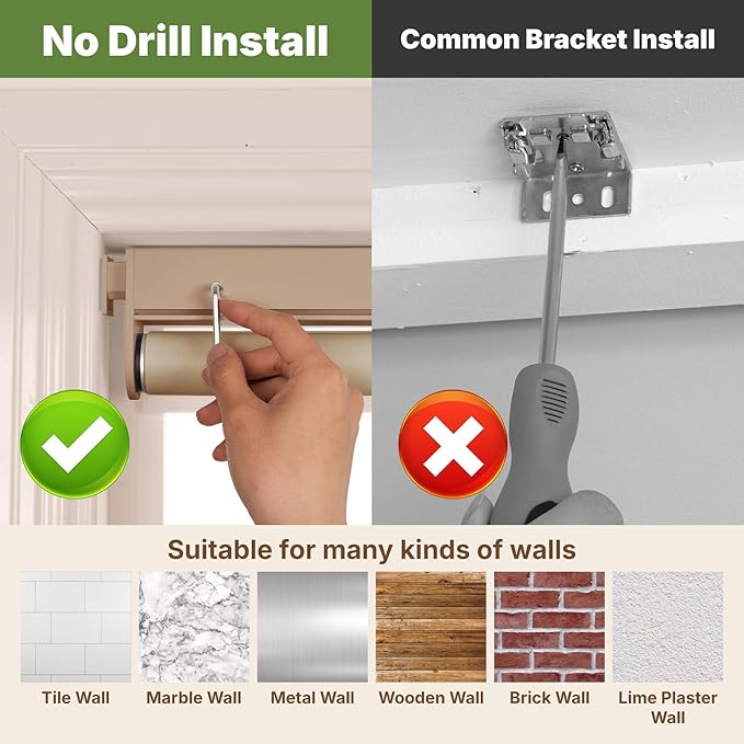 HESTIA No Drill Cordless Blackout Roller Shades Screwless Waterproof Shower Window Blinds, Auto-Retraction Easy Install Blind for Bathroom/Kitchen/Office/Exterior, Greige, 20.5" W x 54" H