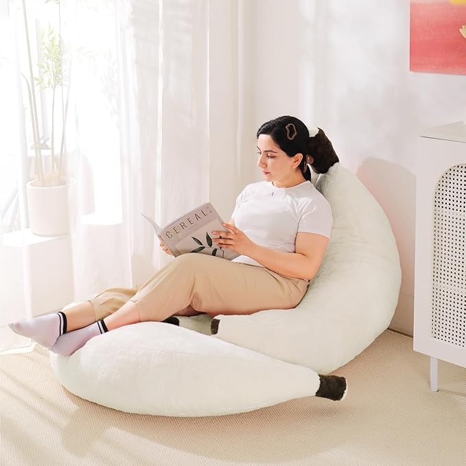 Banana Bean Bag Chair with Ottoman, Floor Sofa Bed with Footrest, Comfy Convertible Lounger for Teens & Adults, Plush Couch for Bedroom, Living Room or Dorm, M-Cream