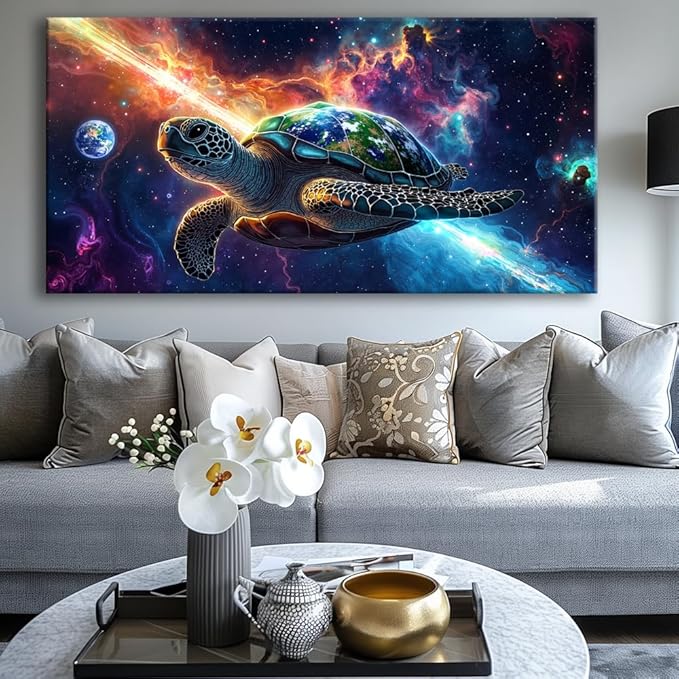 Canvas Wall Art - Modern Turtle cosmic landscape Paintings for Living Room, Bedroom Wall Decor, Framed Wall Art for Home or Office Decoration, Large Wall Art 20"x40"(50CMx100CM)