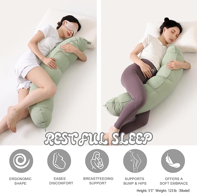 Peallow(Pat. Pend) – Long Round Body Pillow for Adults, Bolster Pillow for Sleeping, Soft and Supportive Pillow for Sleeping & Lumbar Support (Celadon Green,39")