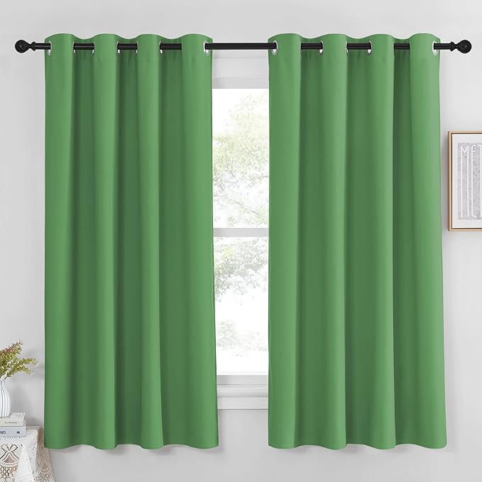 NICETOWN Blackout Curtain Panel 63 inch Long for Window - Thermal Insulated Solid Grommet Blackout Drape for Bedroom Living Room Kitchen (Single Panel, 52W x 63L, Froest Green)