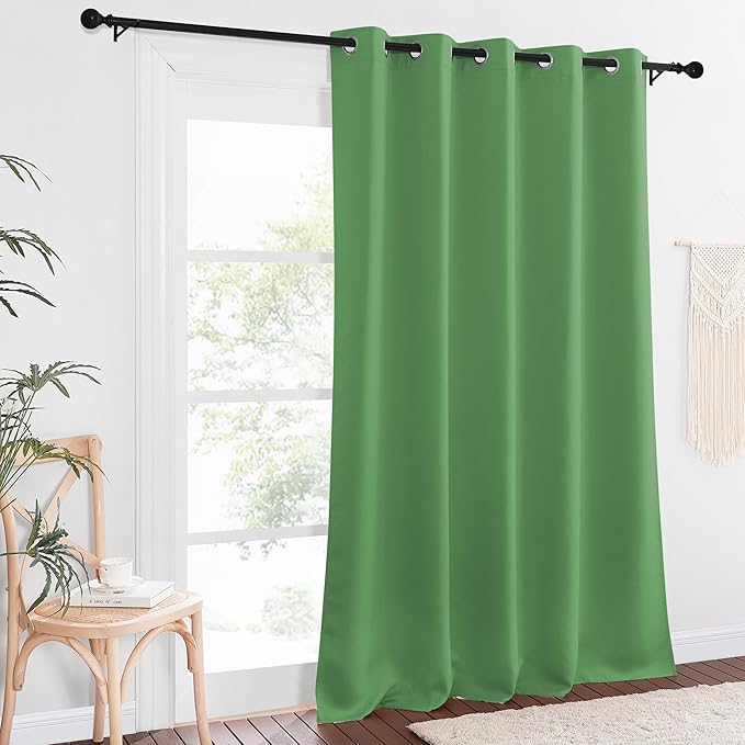 NICETOWN Patio Blackout Curtain Panels - Extra Wide Sliding Door Thermal Insulated Drape, Privacy Room Divider Curtain for Bedroom Office (Froest Green, 66 x 118 Inch Long)
