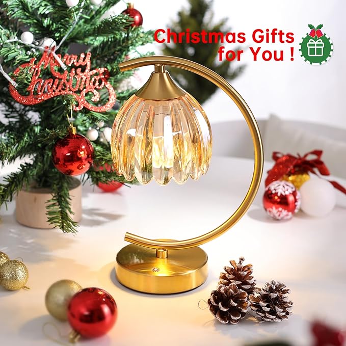 Tulip Table Lamp with 5200mAh Battery & Touch Control, Cordless Lamp with 3 Color Temperatures Clear Bulb, Rechargeable Small Table Lamps for Living Room, Bedside, Nightstand (Amber Tulip)