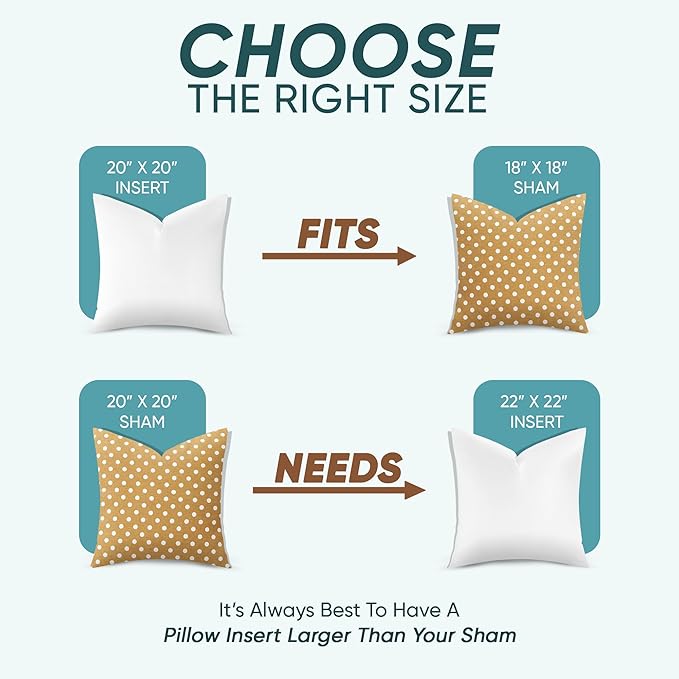 Pillowflex Synthetic Down Pillow Insert - 20x20 Down Alternative, Ultra Soft Large Square Throw Pillow, Couch Sham, Bed Sleeping - 1 Decorative Accent Form