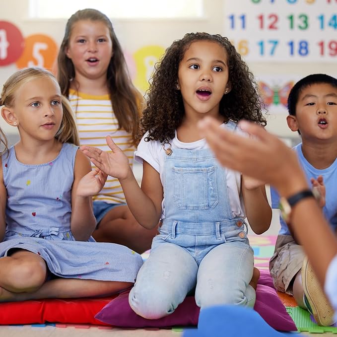Geetery 12 Pcs Floor Pillows for Classroom Bulk Square Seating Cushions for Floor Chair School Kindergarten Reading Corner, 15.7'' Large Thick Meditation Cushions Yoga Nursery Daycare (Colorful)