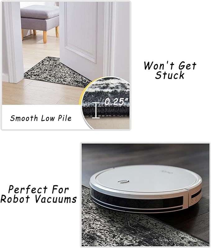 vivorug Round Rug 4ft Vintage-Inspired Round Area Rug Non-Slip Indoor Carpet for Living Room Bedroom Entryway, Stain Resistant Home Decor Circle Rug, Black and White