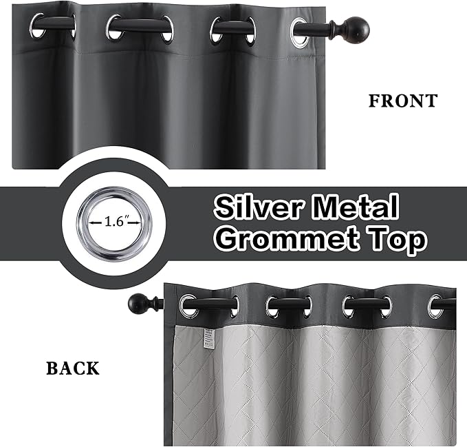 3-in-1 Thermal Winter Room Divider Curtains Total Blackout Soundproof Grommet Curtains for Bedroom Living Room (Grey, 50x80 Inches, 1 Panel)