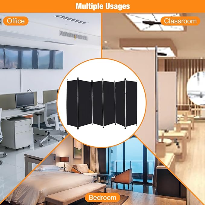 6 Panel Large Folding Room Divider, 10FT Wide Portable Privacy Screen Room, Partition Room Dividers for Bedroom Dining Room Office Restaurant Hospital, 120"x68", Black