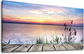 Canvas Wall Art Lake Dock Sunset Scenery Flying Birds Picture Large Beach Sunset Landscape Canvas Artwork Contemporary Nature Pictures for Living Room Bedroom Home Office Kitchen Wall Decor 20" x 40"