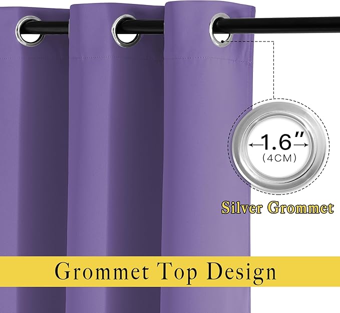 NICETOWN Lilac Purple Sliding Door Curtains 2 Panels Set 118 inches Long, Grommet Thermal Blackout Curtains Privacy Room Divider Sound Reducing for Bedroom/Living Room, W66 x L118