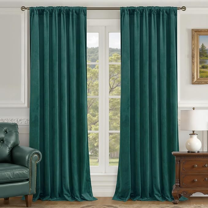 LAMIT Teal Velvet Curtains 84 Inch Length for Living Room, Soft Thermal Insulated Panels Room Darkeing Back Tab and Rod Pocket Christmas Drapes for Bedroom/Party/Hotel Hall, 2 Panels, 52 x 84 Inch