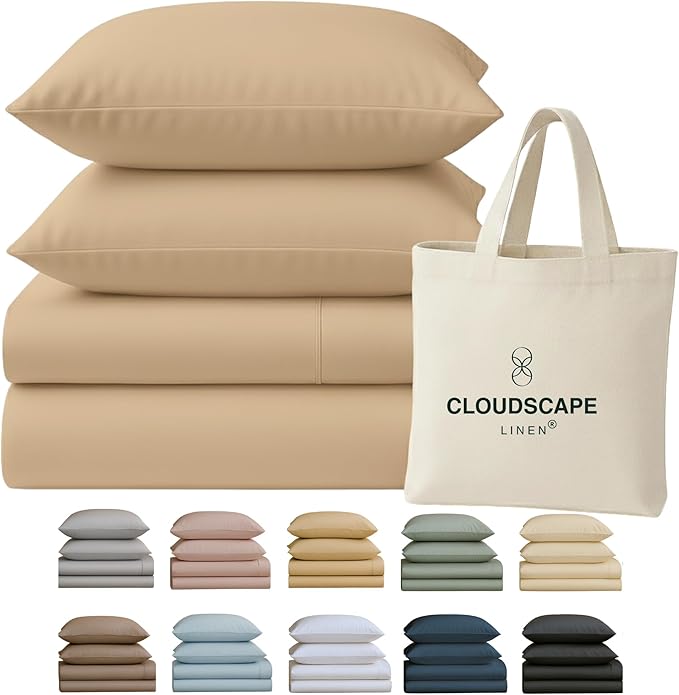 Cloud Scape Linen 100% Egyptian Cotton King Sheets Set – 400 Thread Count, 4-Piece Soft Hotel Quality Bedding Set,Deep Pockets up to 16”, Linen