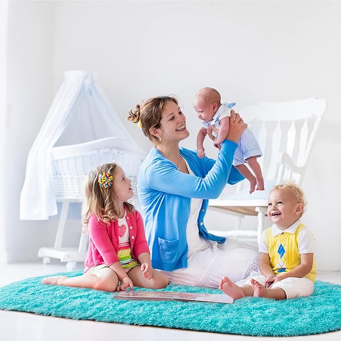 Noahas Ultra Soft Fluffy Bedroom Rugs Kids Room Carpet Modern Shaggy Area Rugs Home Decor 2.6' X 5.3', Teal Blue
