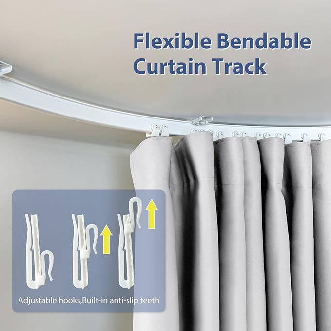 Room Divider Ceiling Mounted Curtains Track Sets Extra Wide Blackout Curtain Flexible Tracks for Bedroom Privacy Partition Separator, 1 Panel White Drape and White Rail, W12.5 x H7ft