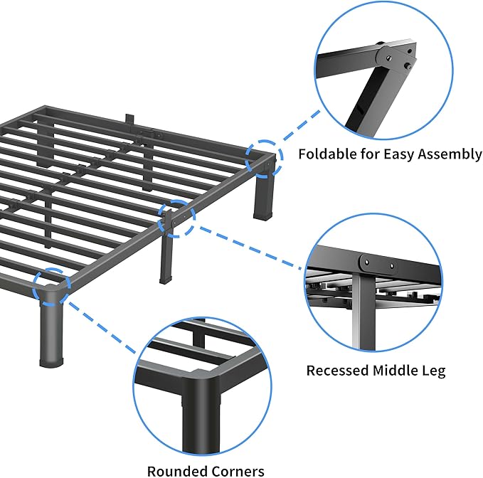 10 Inch King Size Bed Frame, 3500Lbs Heavy Duty Metal Platform with Round Corner Legs Mattress Slide Stopper, Steel Slat Support No Box Spring Needed, Noise Free, Non-Slip, Easy Assembly