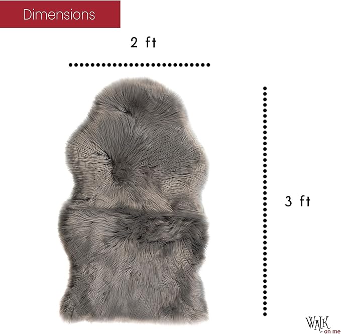 Walk on Me Gray Faux Fur Sheepskin Rug: Ultra Soft, Super Thick, Fluffy 2x3 Feet Pelt for Living Room, Bedroom, or Office, Acrylic, Latex, Non-Slip