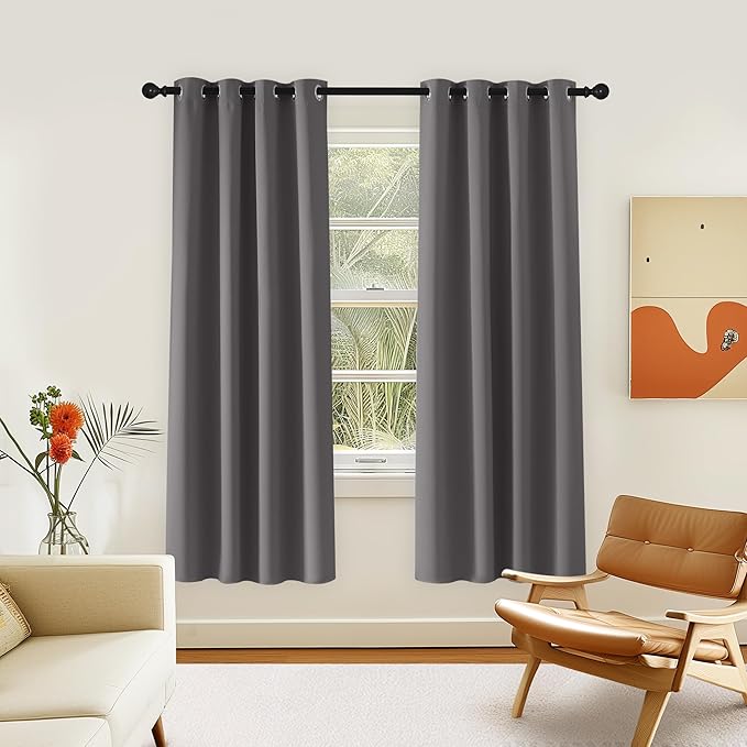 NICETOWN Blackout Grey Curtain 72 inch Length, Grommet Room Darkening Thermal Insulated Soundproof Window Treatment for Bedroom/Living Room, 1 Panel, W46 x L72