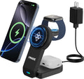 3-in-1 Charging Station for Apple MagSafe Charger, Foldable Wireless Charging Station Magnetic Charger Stand for iPhone 17 Air/16/15/14/13/12 Series/Apple Watch10-2/Airpods (Black)