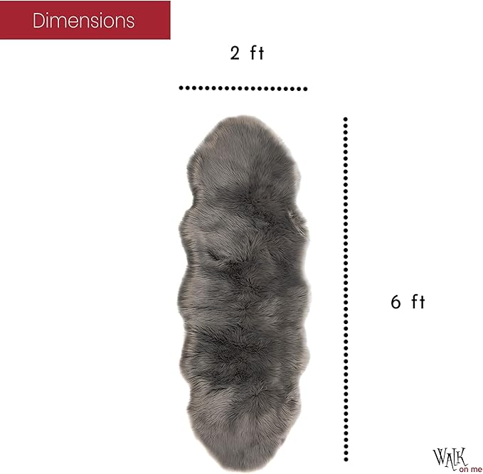 Silky Soft Faux Fur Rug, 2 ft. x 6 ft. Gray Fluffy Rug, Sheepskin Area Runner, Shaggy Carpet for Living Room, Bedroom, Kid's Room, or Nursery, Home Décor Accent, Machine Washable with Non-Slip Backing