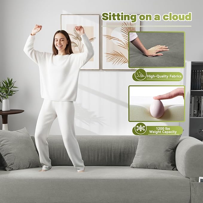 Convertible Futon Sofa Bed,80" Folding Pull Out Couch Bed with Storage,Queen Sleeper Sofa Bed,Compressed Couch in a Box,Corduroy Boneless Couches for Living Room,Light Grey