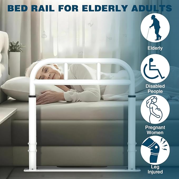 THOOUM Bed Rail for Elderly Adults Safety, Heavy Duty Bed Rail with 6 Adjutsable Heights, Bed Assist Rail for Seniors, Twin, Queen, King Size Bed (400 LBS Loading, White)