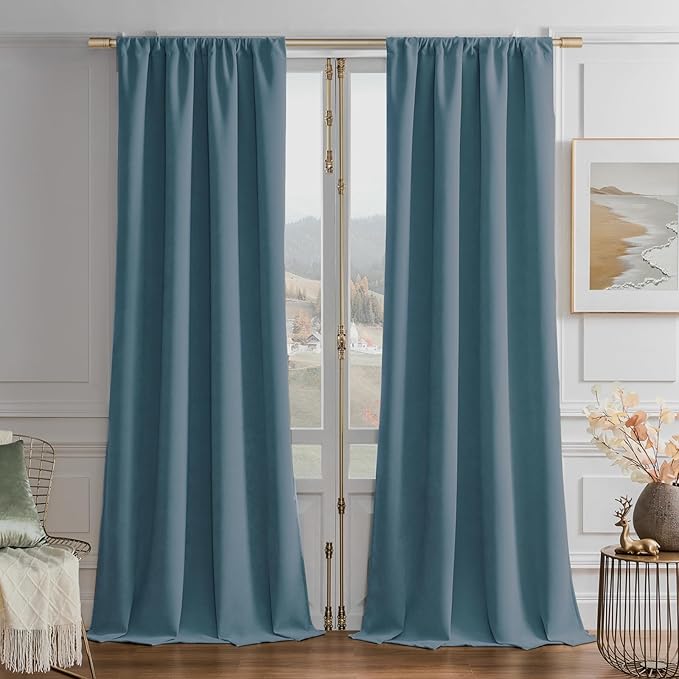 Joydeco Greyish Blue Velvet Curtains 96 Inches 2 Panels, Luxury Thermal Insulated Soft Curtains for Bedroom & Living Room, Room Darkening Velvet Drapes, Rod Pocket (52W x 96L)
