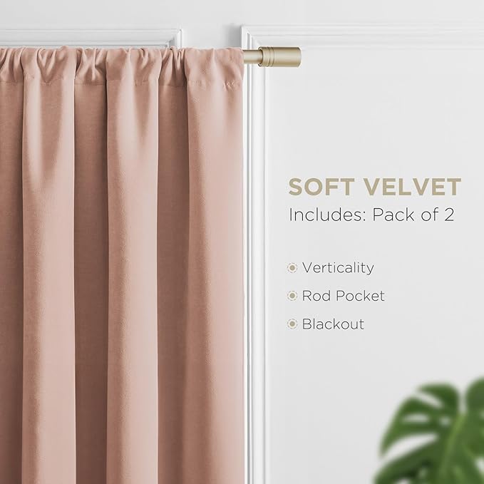 Joydeco Candy Pink Velvet Curtains 90 Inches 2 Panels, Luxury Thermal Insulated Soft Pink Curtains for Bedroom & Living Room, Room Darkening Velvet Drapes, Rod Pocket (52W x 90L)