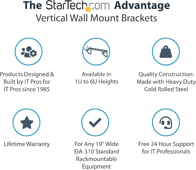 StarTech.com 5U Vertical Wall Mount Rack - 19in Low Profile Open Wall Mounting Bracket - Network/Server Room/Data/AV/IT/Patch Panel/Communication/Computer Equipment - w/ Cage Nuts/Screws, TAA