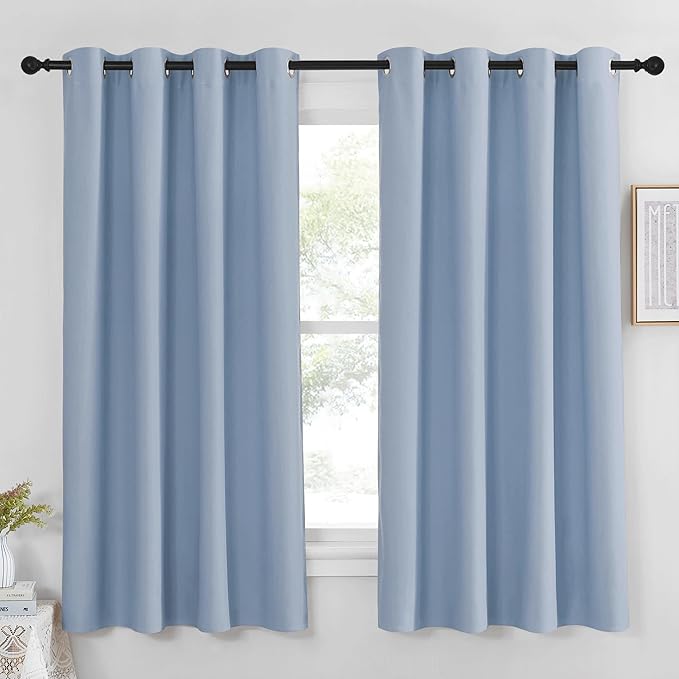 NICETOWN Blackout Curtain Panel 63 inch Long for Window - Thermal Insulated Solid Grommet Blackout Drape for Bedroom Living Room Kitchen (Single Panel, 52W x 63L, Vintage Blue)