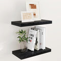 Floating Shelves 16 Inch Long, Wall-Mounted Bathroom Shelves Set of 2, 9.3 Inch Deep Shelf for Home Storage & Display, Wooden Deep Wall Shelves for Bedroom, Living Room, Kitchen, Black Color