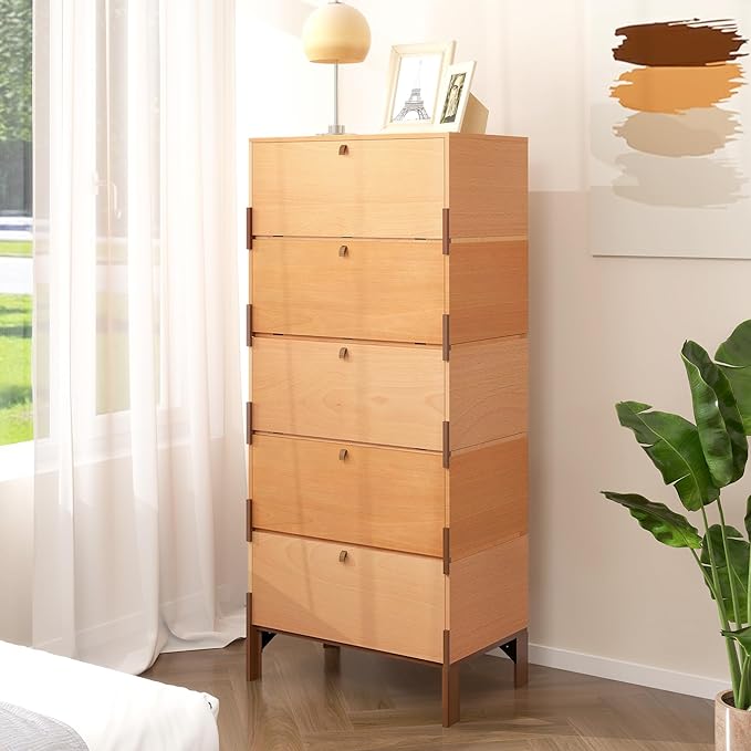 Stackable 3 Drawers Dresser, Customizable Chest of Drawers for Bedroom, Living Room, Dormitory, Easy Assembly Wood Furniture Cabinet, 24 inch Width Beech and Basswood Color Combo