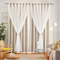 Stars Curtains Double Layer Curtains Blackout Curtains for Bedroom Kids Curtains Cute Curtains Kids Blackout Curtains, Curtains 72 Inches Long 2 Panels Set, Beige Curtains, 52 X 72 Inches
