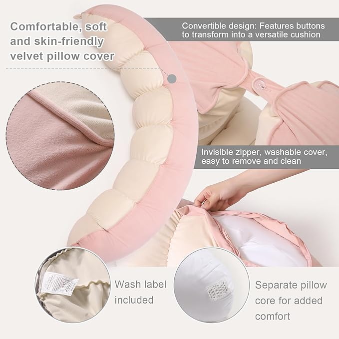 Peallow(Pat. Pend) – Long Round Body Pillow for Adults, Bolster Pillow for Sleeping, Soft and Supportive Pillow for Sleeping & Lumbar Support,Blush Pink