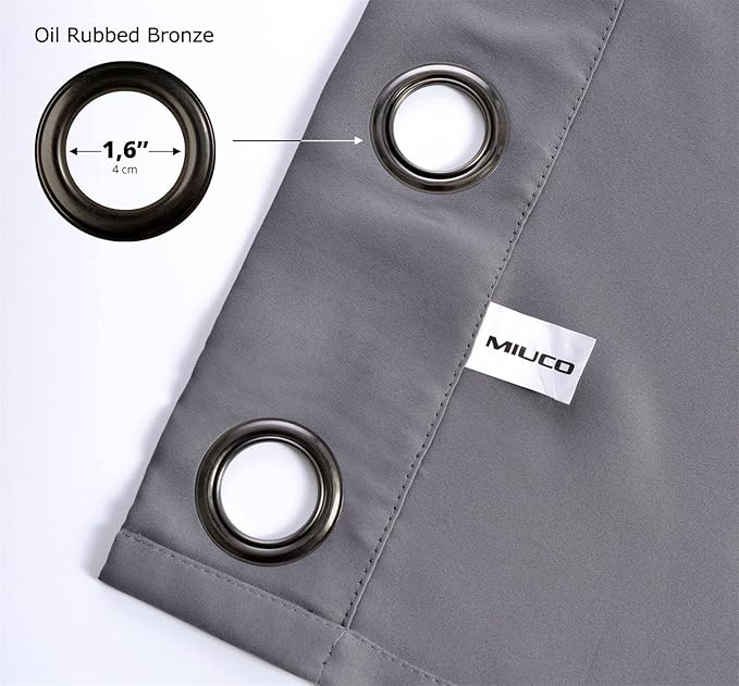 MIUCO 1 Pair Thermal Insulated Grommet 52-Inch-by-84-Inch Blackout Window Curtain Panels with 2 Tie Backs, Dark Grey