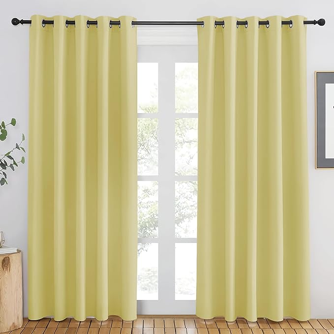 NICETOWN Paler Yellow Blackout Curtains 84 inch Length, Grommet Top Room Darkening Drapes for Bedroom Living Room, Light Blocking Window Covering for Privacy (W66 x L84 Inch, 1 Panel)