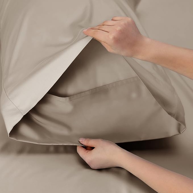 Bedsure Full Size Bed Sheets, Cooling Sheets, Rayon Derived from Bamboo, Breathable & Soft, Deep Pocket Up to 16 Inches, Hotel Luxury Silky Bedding for Hot Sleepers, Simply Taupe