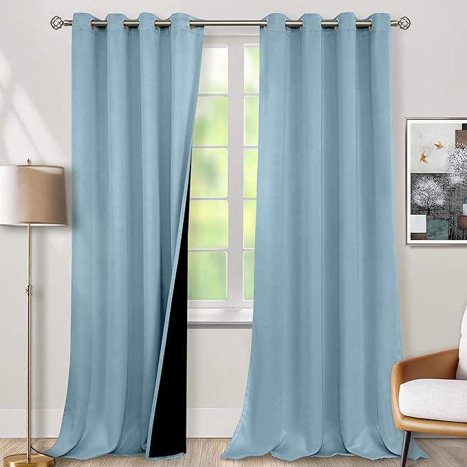 BGment Blackout Curtains 95 Inches Long 2 Panels Set for Living Room, Thermal Insulated 100% Light Blocking Curtains&Drapes, Grommet Soundproof Curtains for Bedroom Window, Each 52 Wide, Greyish Blue