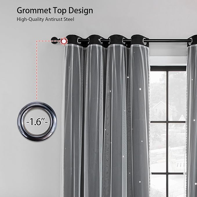 XiDi Room Darkening Curtains 84 inches Long, Black Out Curtains for Bedroom Windows, Unicorn Curtains for Kids Room, Blackout Curtains for Living Room 84 inchs Length 52 inches Wide 1 Panel Black