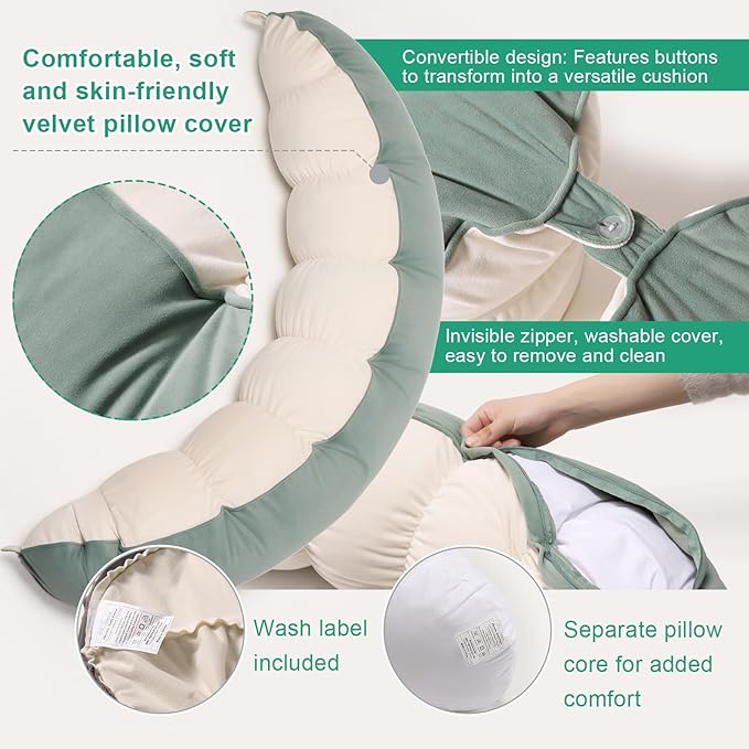 Peallow(Pat. Pend) – Long Round Body Pillow for Adults, Bolster Pillow for Sleeping, Soft and Supportive Pillow for Sleeping & Lumbar Support