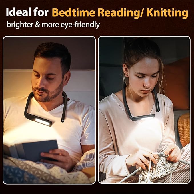 Neck Reading Light Book Lovers Gifts,Rechargeable Book Light for Reading at Night in Bed Reading Accessories, Crochet Accessories Knitting Gifts for Mom Christmas Stocking Stuffers for Men Women