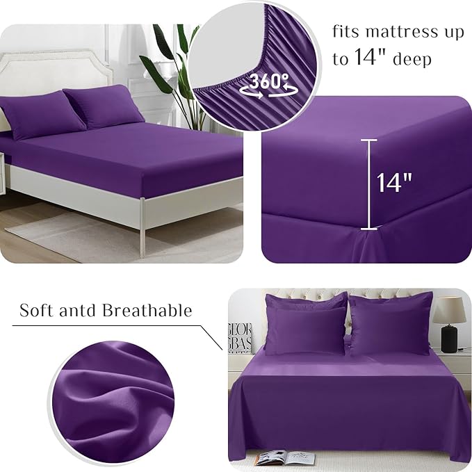 JOLLYVOGUE King Comforter Set, Ultra-Soft Bed in a Bag King Size 7 Pieces, Oeko-TEX Certified Bedding Set with Down Alternative Comforter, Sheets, Pillowcases & Shams, Purple