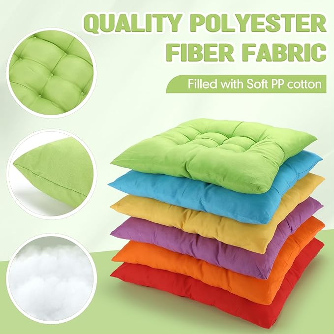 Geetery 24 Pcs Floor Pillows for Classroom Bulk Square Seating Cushions for Floor Chair School Kindergarten Reading Corner, 15.7'' Large Thick Meditation Cushions Yoga Nursery Daycare (Bright Color)