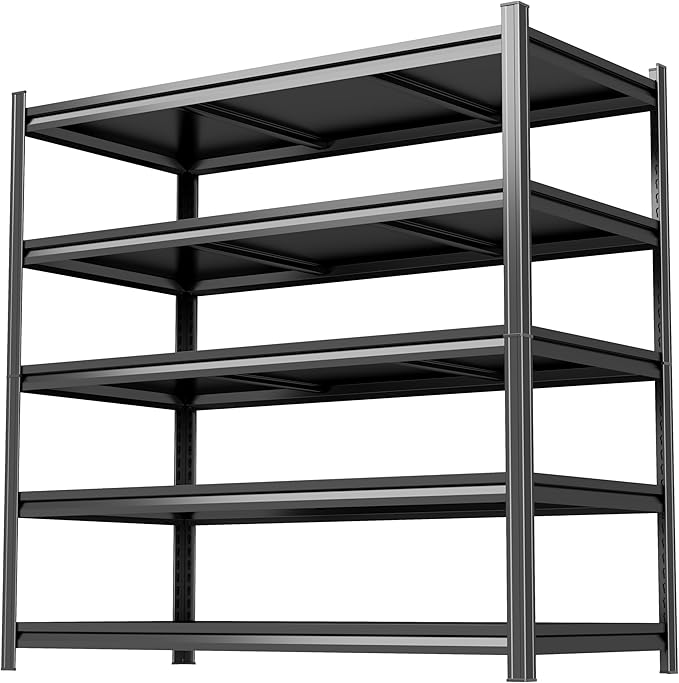 72''H Garage Storage Shelves, 5Tier Heavy-Duty Metal Shelving Unit, 40''W*14''D Adjustable, Double-Layer Column with Reinforced Ribs, Capable of Bearing 3020 lbs for Garage, Warehouse, Kitchen Storage